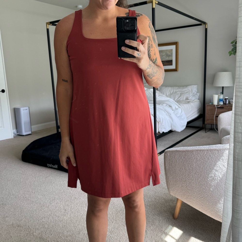 Maroon dress with built in bra and shorts with pocket